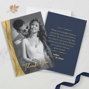 Cartão De Agradecimento Ondas Esculturais Obrigado Dourado Azul Naval ID13