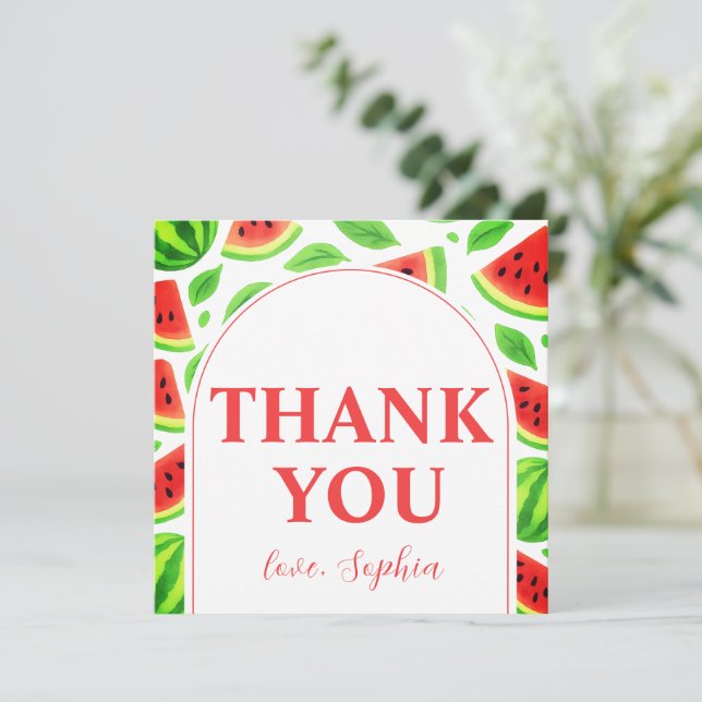 Cartão De Agradecimento One In A Melon Watermelon Birthday Party (Em pé/Frente)