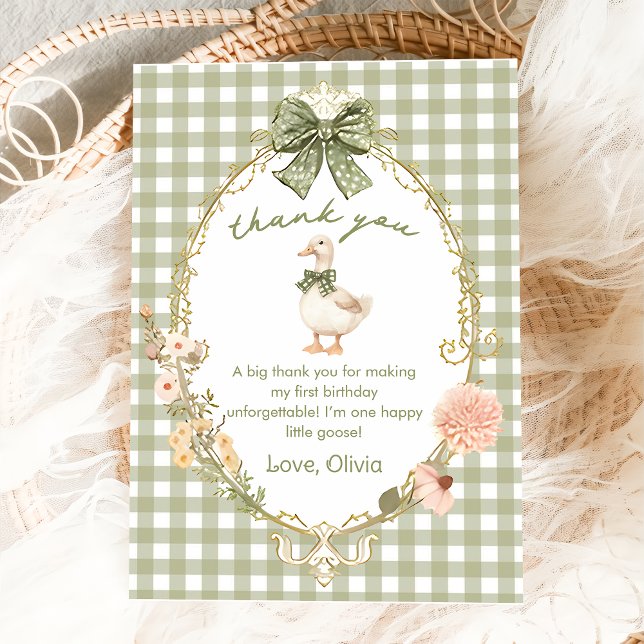 Cartão De Agradecimento One Silly Goose Gingham Birthday Thank You Card (Criador carregado)