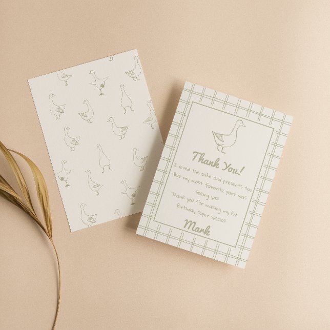 Cartão De Agradecimento One Silly Goose Green Drawn 1st Birthday Thank You (Criador carregado)