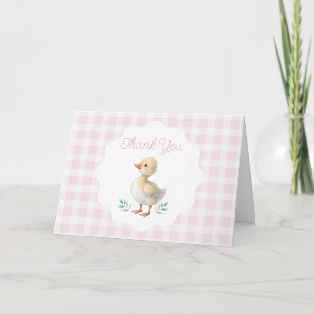 Cartão De Agradecimento One Silly Goose Pink Gingham Girl First Birthday (Frente)