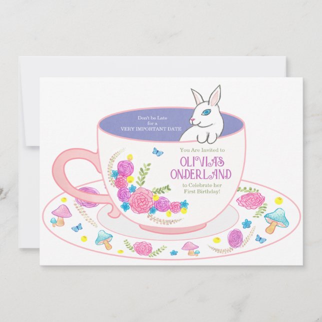 Cartão De Agradecimento Onederland First Birthday Invation Watercolor (Frente)