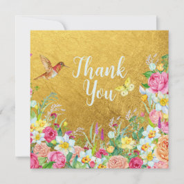 Cartão De Agradecimento Opulence Gold Floral Hummingbird