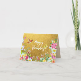 Cartão De Agradecimento Opulence Gold Floral Hummingbird