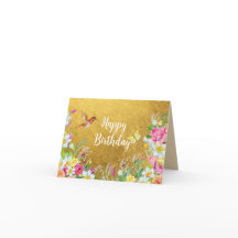 Opulência Beija-flor Floral Dourado