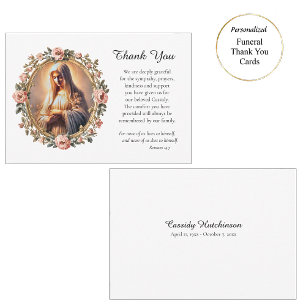 Cartão De Agradecimento Orando Virgem Maria Rosa Frame Funeral Católico