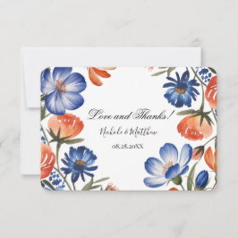 Cartão De Agradecimento Orange and Cobalt Blue Floral Wedding