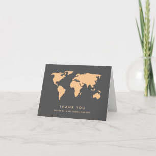 Cartão De Agradecimento Orange and Smoky Gray World Map Thank You