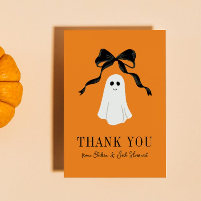 Cartão De Agradecimento Orange Baby Boo Ghost Halloween Obrigado (orange halloween baby shower thank you card for the little boo that's almost due with a ghost)