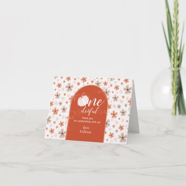 CARTÃO DE AGRADECIMENTO ORANGE BOW & ARCH FALL PUMPKIN FLOWERS BIRTHDAY (Frente)