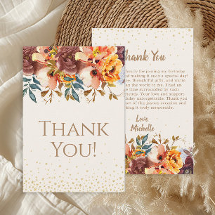 Cartão De Agradecimento Orange Burgundy Floral Aniversário Obrigado