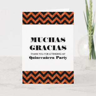 Cartão De Agradecimento Orange Chevron Glitter Quinceañera Obrigado