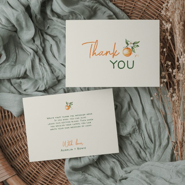 Cartão De Agradecimento Orange Citrus Little Cutie Baby Shower Flat (Criador carregado)