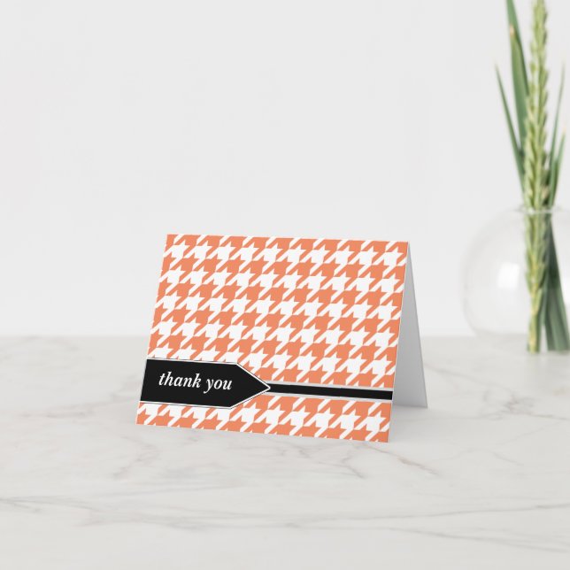 Cartão De Agradecimento Orange Classy Houndstooth Thank You cards (Frente)