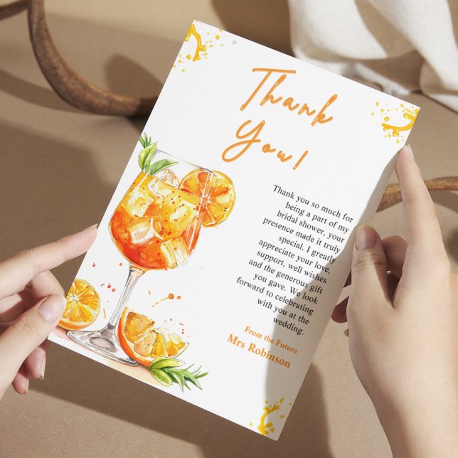 Cartão De Agradecimento Orange Cocktail Love at First Spritz Bridal Shower (Orange Cocktail Love at First Spritz Bridal Shower Thank You Card  )