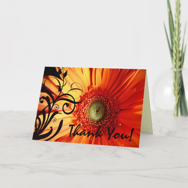 Cartão De Agradecimento Orange Daisy Obrigado (Frente)