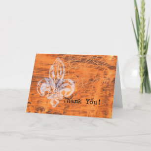 Cartão De Agradecimento Orange Fleur-de-lis Mixed Media Thank You