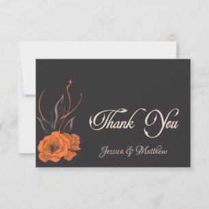 Cartão De Agradecimento Orange Flowers Casamento Elegante Minimalista