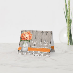 Cartão De Agradecimento Orange Hydrangea Monogram Mason Jar THANK YOU