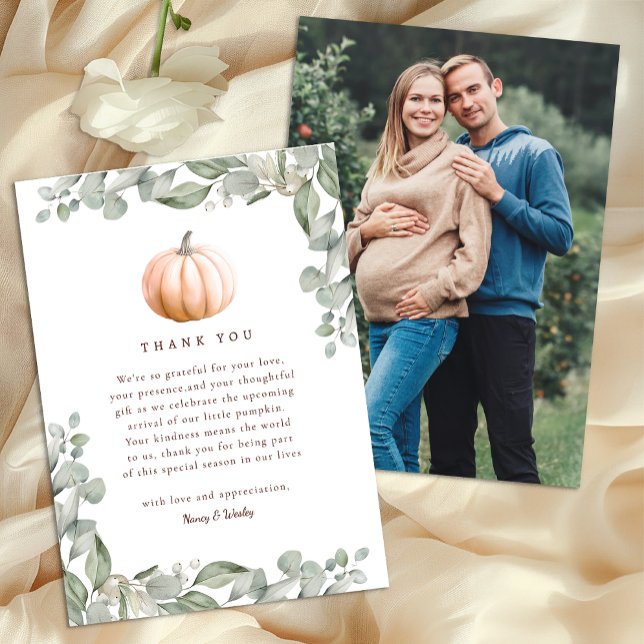 Cartão De Agradecimento Orange Pumpkin Fall Baby Shower Thank You Card (Little Pumpkin Baby Shower Thank you Card - Orange)