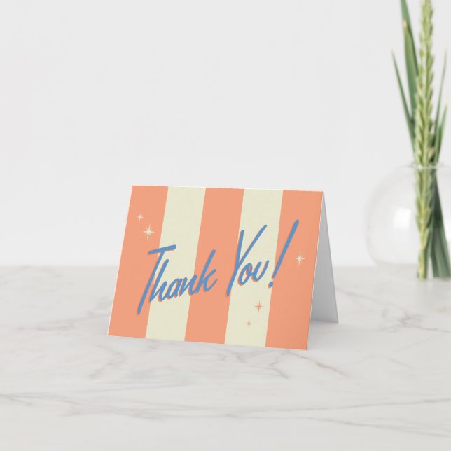 Cartão De Agradecimento Orange Striped Retro Thank You Note Card (Frente)