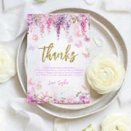 Cartão De Agradecimento ORÇAMENTO Meninas Lilás Borboleta Dourada Aniversá