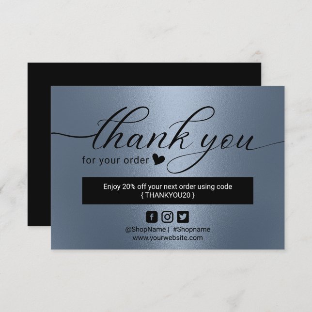 Cartão De Agradecimento Ordem Azul Moderna - Obrigado (Frente/Verso)