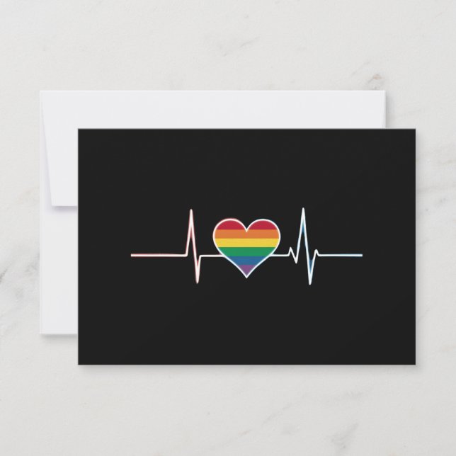 Cartão De Agradecimento Orgulho gay LGBT Heartbeat Lésbicas Gay Adoram (Frente)