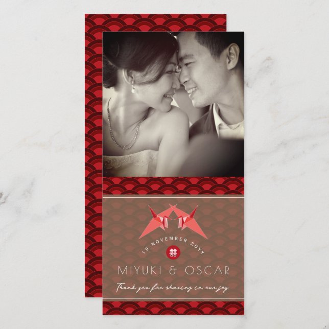 Cartão De Agradecimento Origami Paper Cranes Scallops Foto De Casamento As (Frente/Verso)