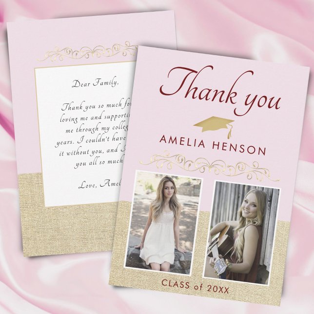 Cartão De Agradecimento Ornament Elegante Russo Rosa 2 Graduação de Fotos (Criador carregado)