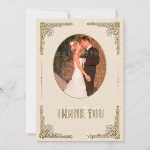 Cartão De Agradecimento Ornamentado Dourado Cantos, Art Deco, Foto Obrigad