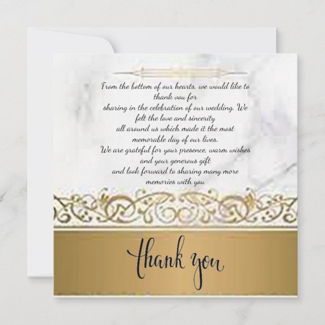 Cartão De Agradecimento Ornamentado Marbleised Wedding Obrigado (Frente)
