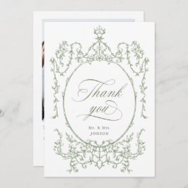 Cartão De Agradecimento Ornamentado Victoriano Sage Foto de Casamento Verd