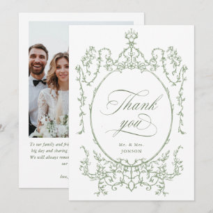 Cartão De Agradecimento Ornamentado Victoriano Sage Foto de Casamento Verd