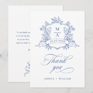 Cartão De Agradecimento Ornamentado Vitoriano Elegante Casamento Azul Dust