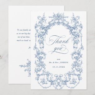 Cartão De Agradecimento Ornamentado Vitoriano Elegante Casamento Azul Dust
