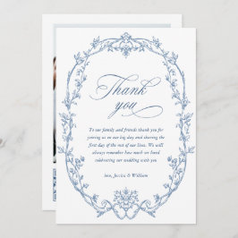 Cartão De Agradecimento Ornamentado vitoriano Floral Dusty Blue Casamento