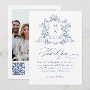 Cartão De Agradecimento Ornamentado vitoriano Floral Dusty Blue Código QR