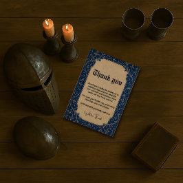 Cartão de Agradecimento Ornamental Azul Medieval