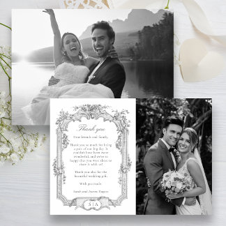 Cartão De Agradecimento Ornate Classic French Rose Garland Photo Wedding