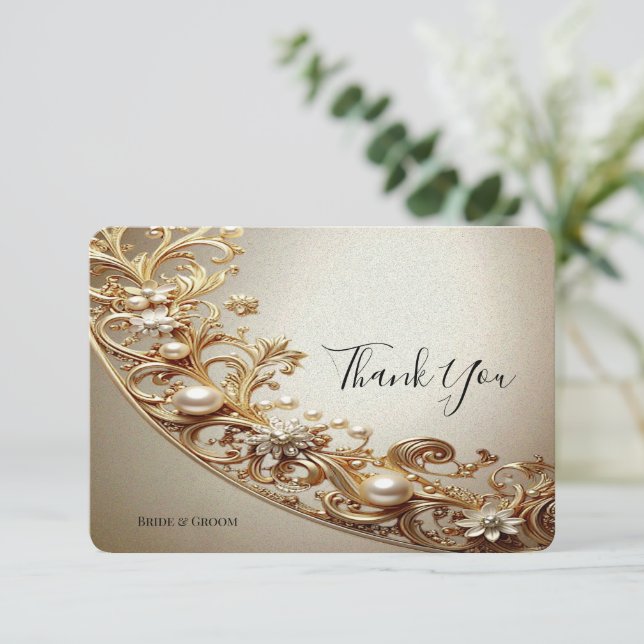 Cartão De Agradecimento Ornate Gold Flourish Thank You Card (Em pé/Frente)