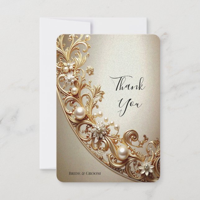 Cartão De Agradecimento Ornate Gold Flourish Thank You Card (Frente)
