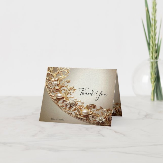 Cartão De Agradecimento Ornate Gold Flourish Thank You Card (Frente)