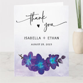 Cartão De Agradecimento Orquídea Azul Roxo Elegante Obrigado Casamento