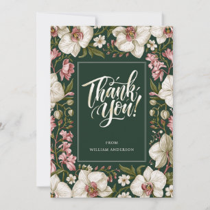 Cartão De Agradecimento Orquídea Branca e Rosa Personalizada Elegante