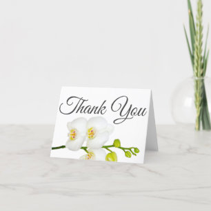 Cartão De Agradecimento Orquídea Branca Elegante Cinza Script
