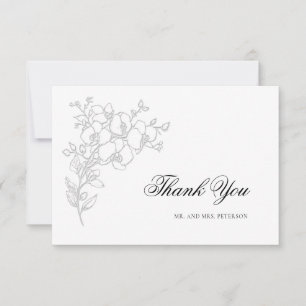 Cartão De Agradecimento Orquídea Casamento Tradicional Formal Branco Eleva