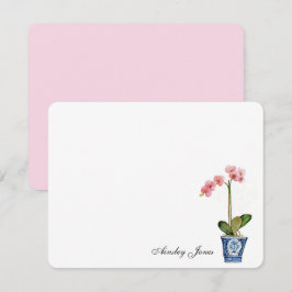 Cartão De Agradecimento Orquídea Cor-de-Água Rosa em pote azul