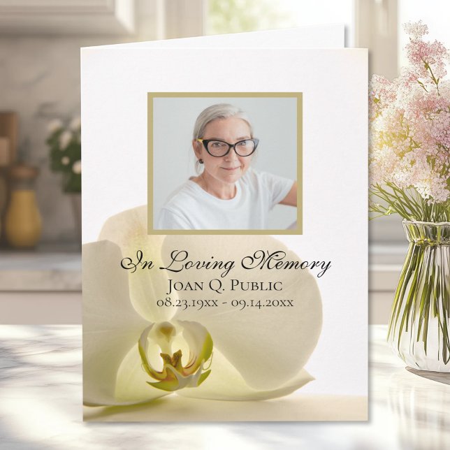 Cartão De Agradecimento Orquídea Flor em Branca Simpatia Funeral Obrigado (Criador carregado)