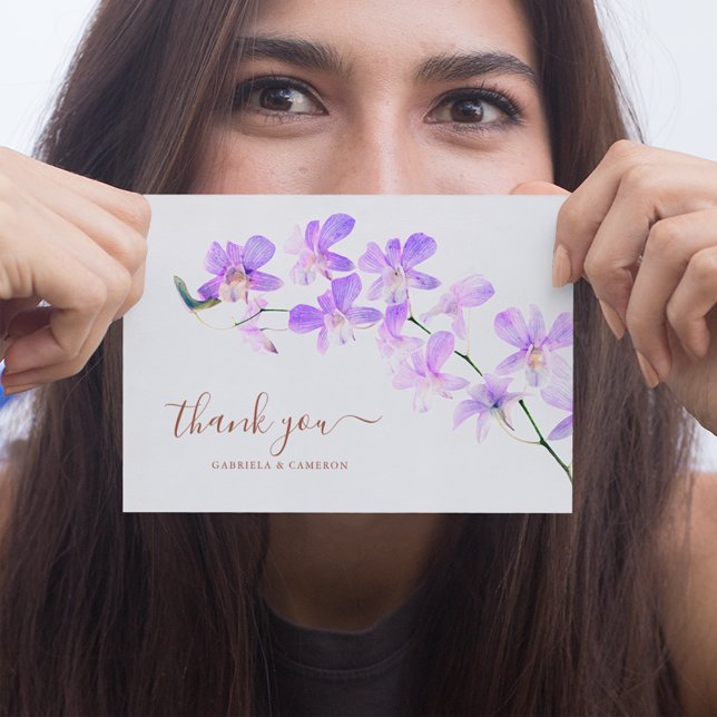 Cartão De Agradecimento Orquídea Floral de Aquarelas Terracotta Casamento (Criador carregado)